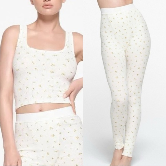 Skims Women’s Cotton Rib Cropped Tank Tops XXS & Legging XS Marigold Rosebud